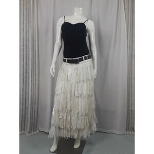 Warrior White RagArt Tiered Maxi Skirt Bohemian Festival Handmade Up Cycled Sz S